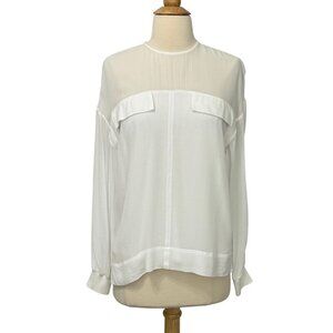 Reiss White Camille Semi Sheer Twin Pocket Top Blouse Viscose Lined EUC Size S